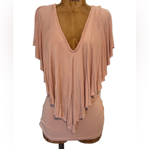 Olivia Sky Gorgeous Blush Waterfall V-Neck Top NWOT M - Picture 2 of 7